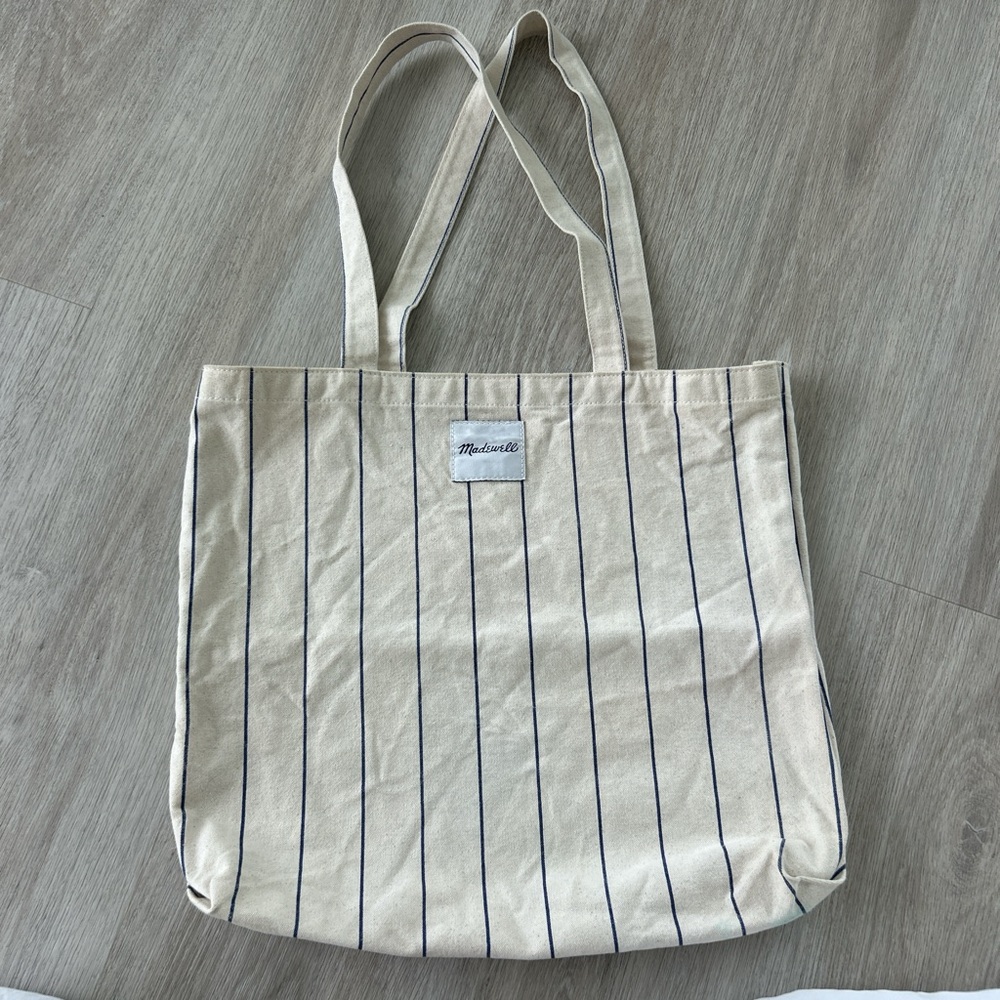 Madewell Canvas Tote Bag Beige Stripe Carryall Shoulder Bag